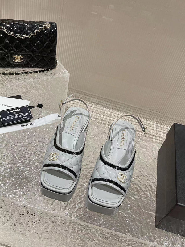 cc platform slingback sandal grey calfskin