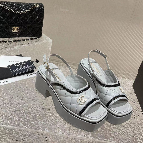 cc platform slingback sandal grey calfskin