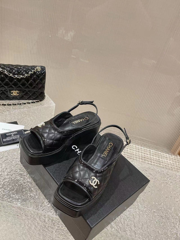 cc platform slingback sandal black calfskin