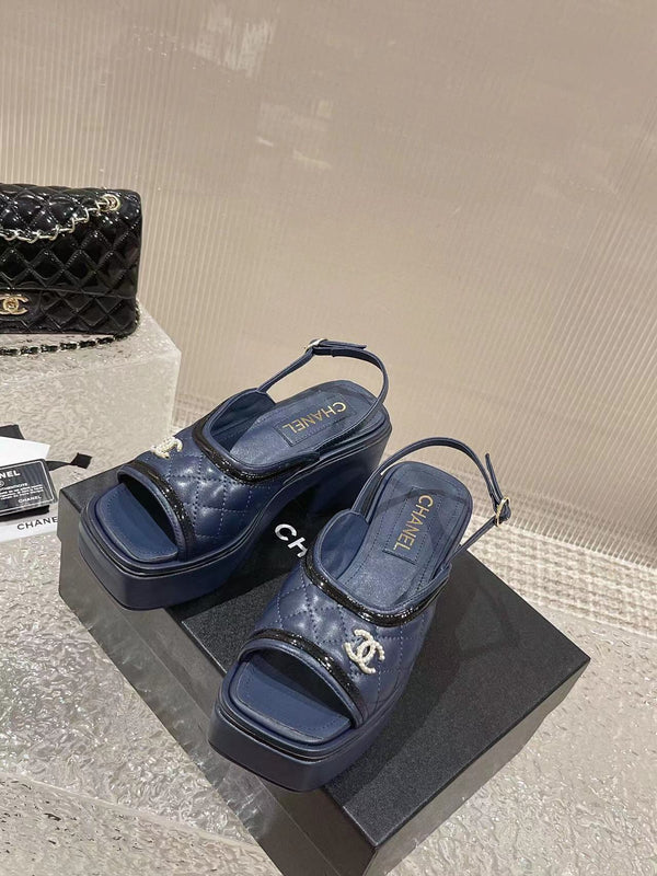 cc platform slingback sandal dark blue calfskin