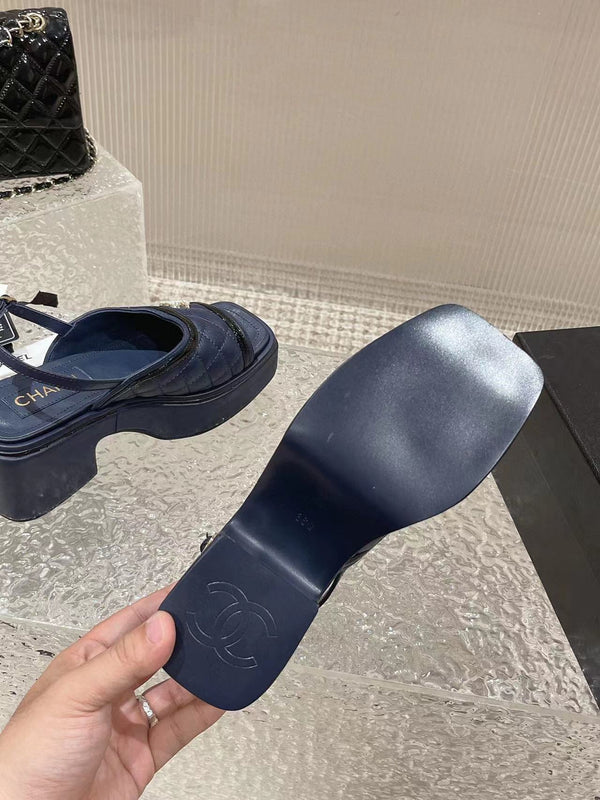 cc platform slingback sandal dark blue calfskin