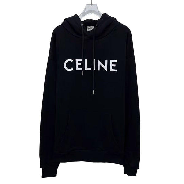 Celin Loose Hoodie Black Fleece White Logo