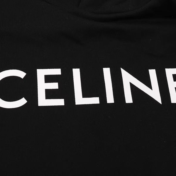 Celin Loose Hoodie Black Fleece White Logo