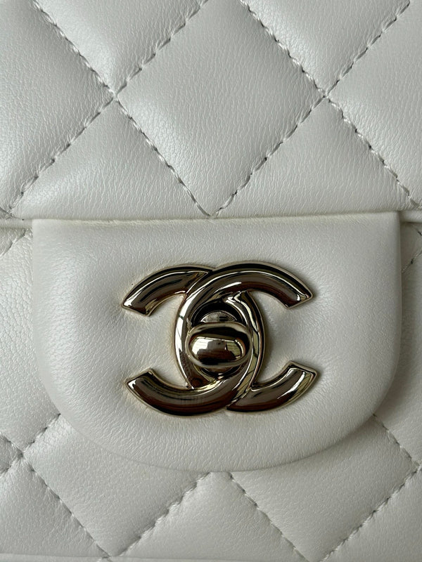 cc flap bag 20 white lambskin silver hardware