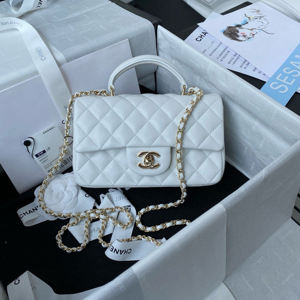 cc flap bag 20 white lambskin gold hardware