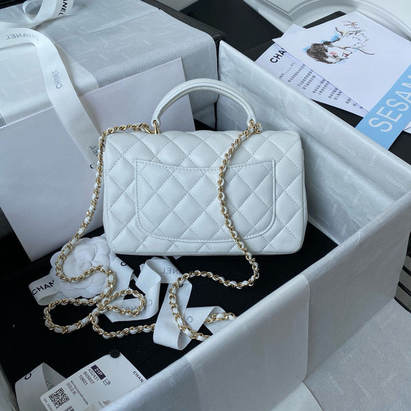 cc flap bag 20 white lambskin gold hardware