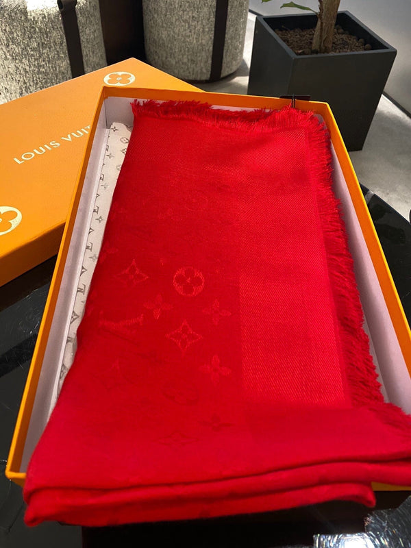 LV SCARF 140CM RED MONOGRAM JACQUARD 150730