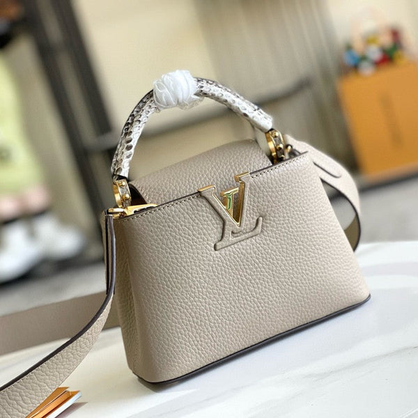 Capucines Bag Light Brown Calfskin Leather Snake Top Handle Best Version