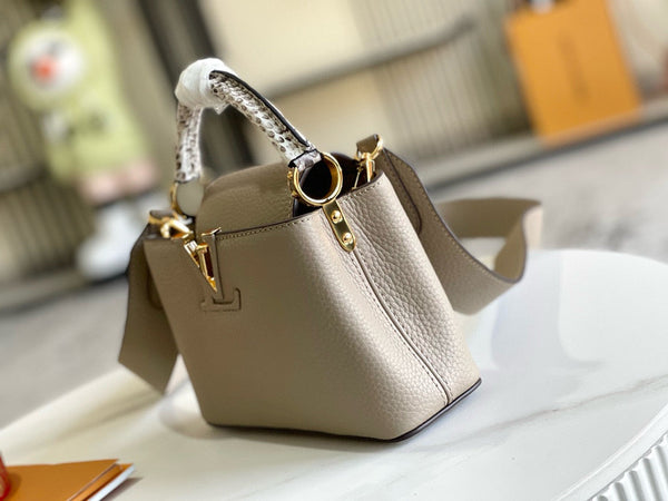 Capucines Bag Light Brown Calfskin Leather Snake Top Handle Best Version