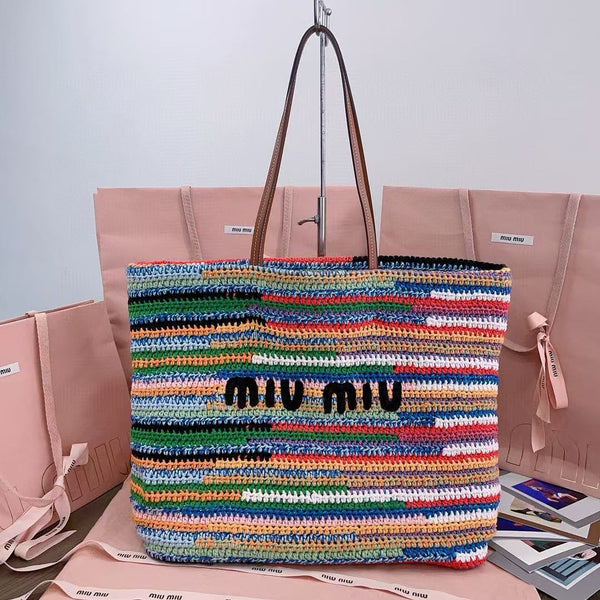 Miumiu Rainbow Woven Bag 40cm Super Heavy Cottton Handmade