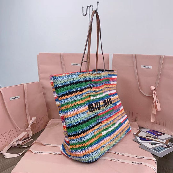 Miumiu Rainbow Woven Bag 40cm Super Heavy Cottton Handmade
