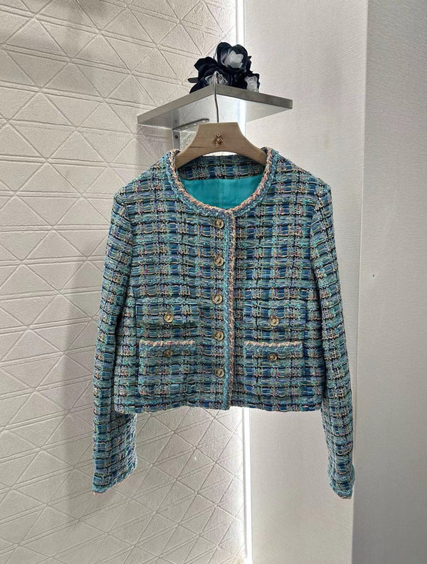 CC 25 Blue Cardigan Jacket Cotton Silk Mix Wool