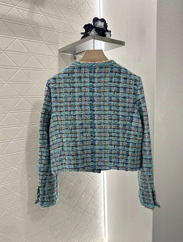CC 25 Blue Cardigan Jacket Cotton Silk Mix Wool