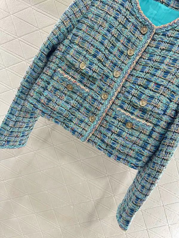 CC 25 Blue Cardigan Jacket Cotton Silk Mix Wool