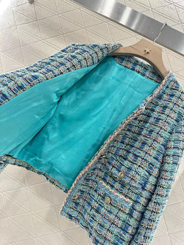 CC 25 Blue Cardigan Jacket Cotton Silk Mix Wool