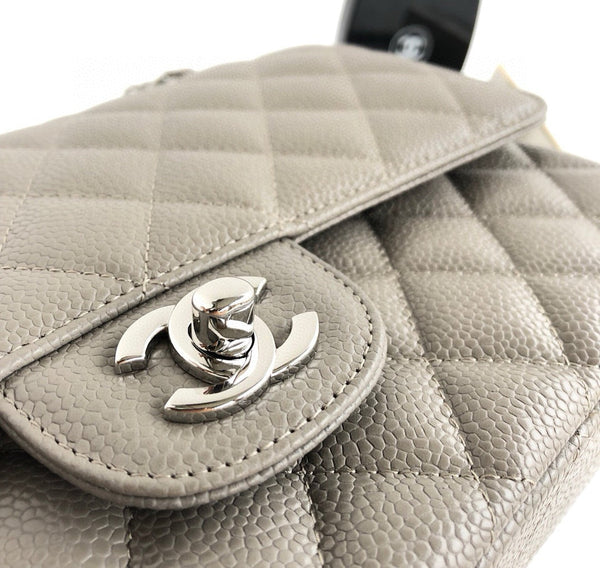CC CLASSIC FLAP 25CM GRAY CAVIAR SILVER HARDWARE