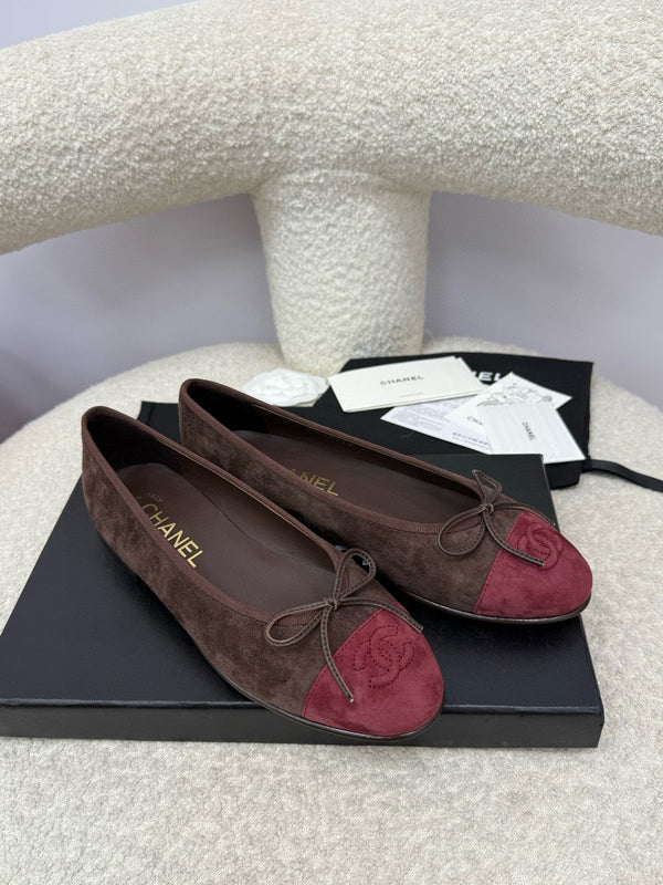 CC 25 Ballet Flat Chocolate Dark Red Suede