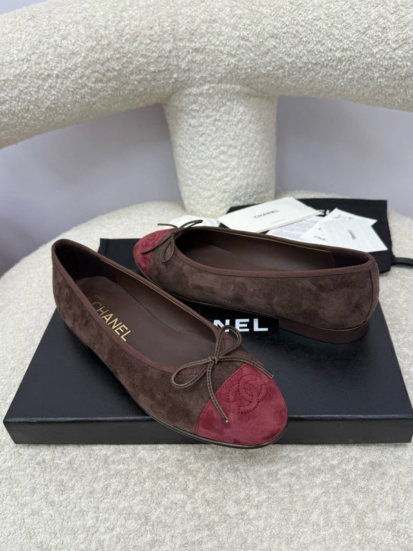 CC 25 Ballet Flat Chocolate Dark Red Suede