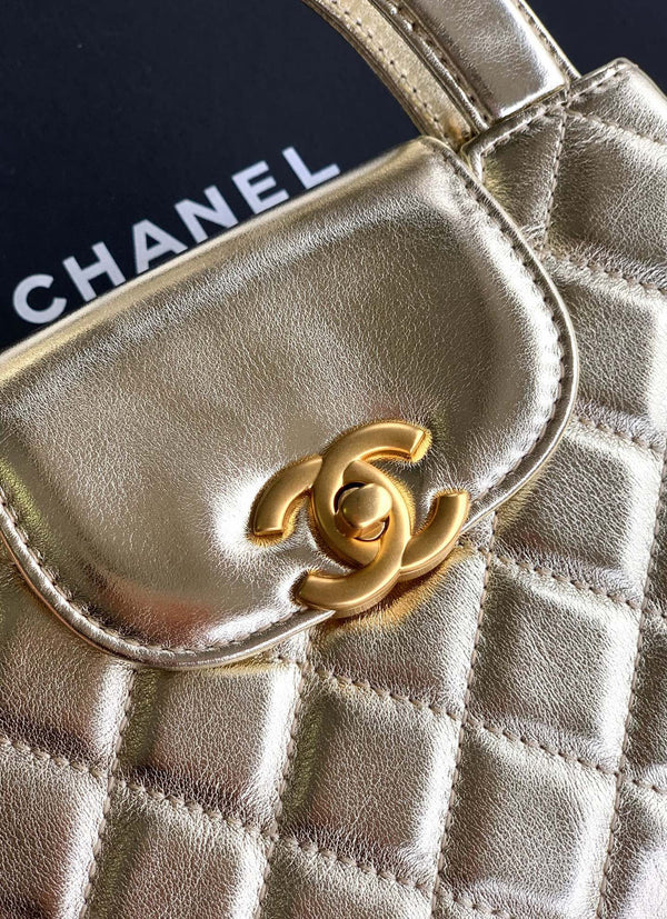 CC 25A nano 19cm kelly shopper bag metallic gold lambskin gold hardware