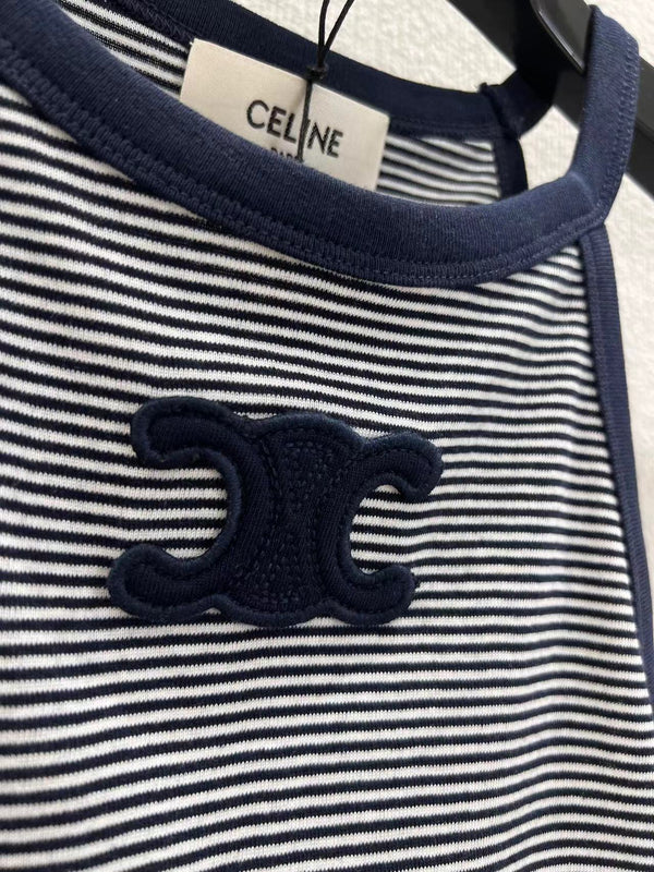 Triomphe Tank Top In Striped Jersey White Mix Navy Cotton