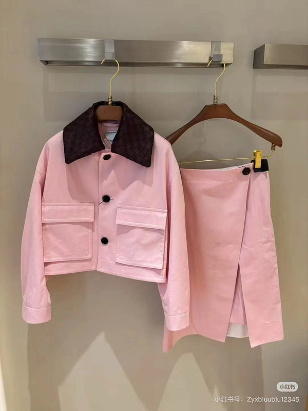 BV Twin Jacket in Camelia Pink Cotton and Lambskin