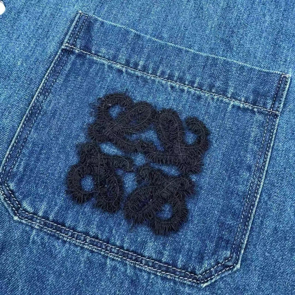 Loewe Short Sleeve Men Shirt in Blue Denim