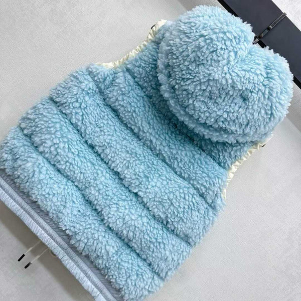 Moncle 25 Teddy Plush Down Vest in Blue