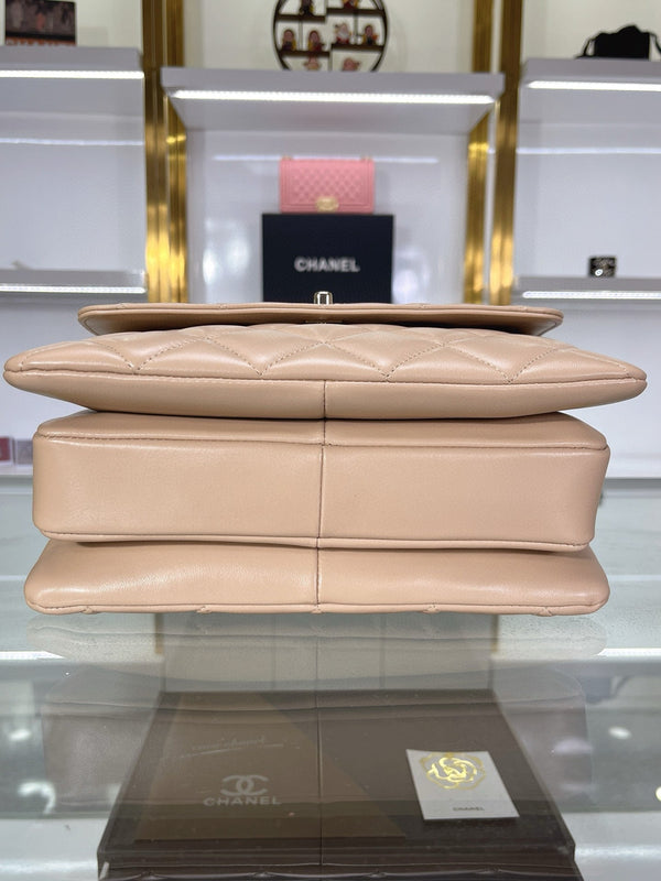 CC TRENDY 25CM BEIGE LAMBSKIN LIGHT GOLD HARDWARE