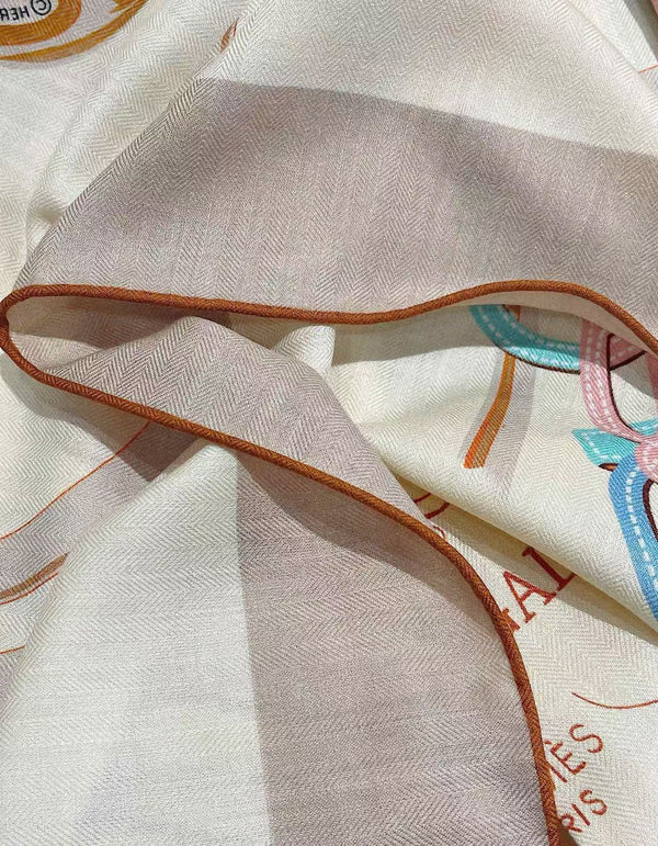 HM Brides de Gala Applique Pique shawl Scarf 140 CM In Brown and Yellow Cashmere And Silk 359401