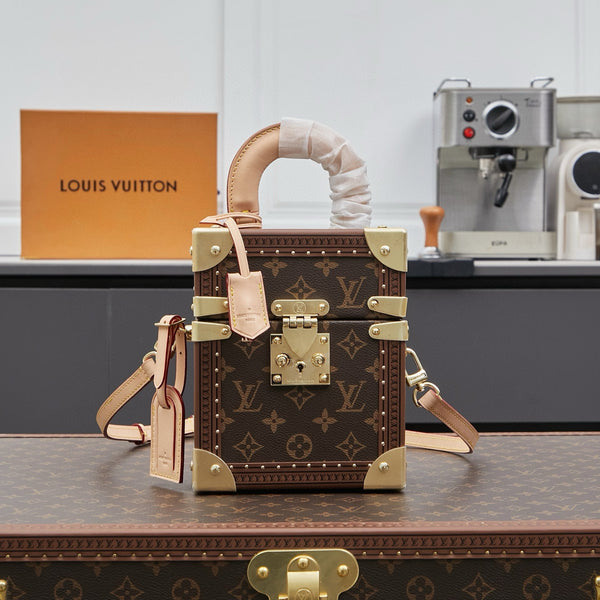 MINI BAULE RETTANGOLARE 17 IN TELA MONOGRAMMA MARRONE