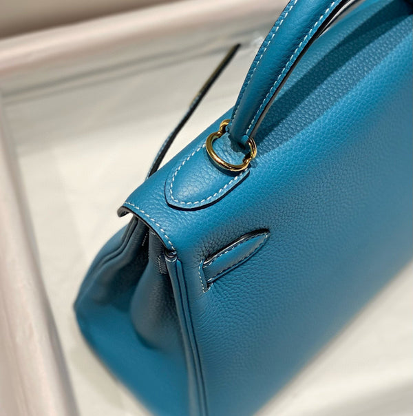 HM Mini Kelly 25cm Blue Jean Togo Leather Gold Hardware