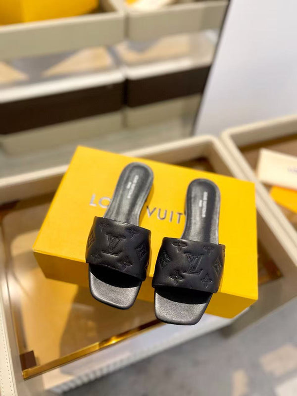 LV Neo Revival Mule Flat Nero Logo in rilievo Pelle bovina