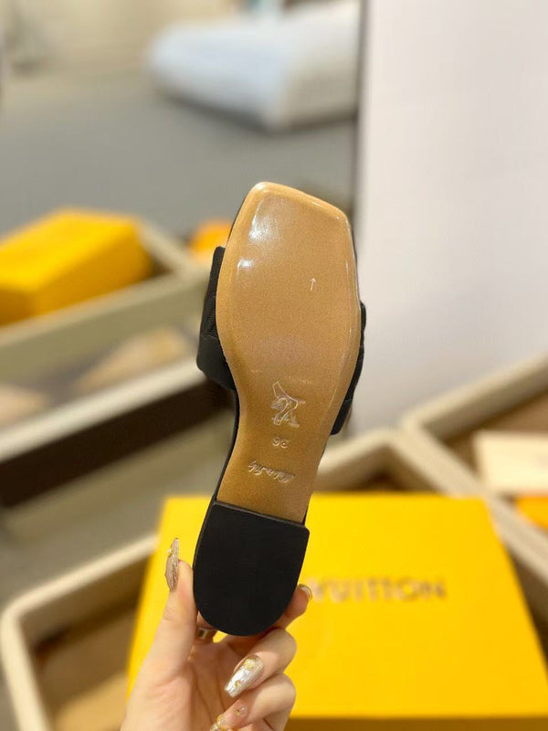 LV Neo Revival Mule Flat Nero Logo in rilievo Pelle bovina