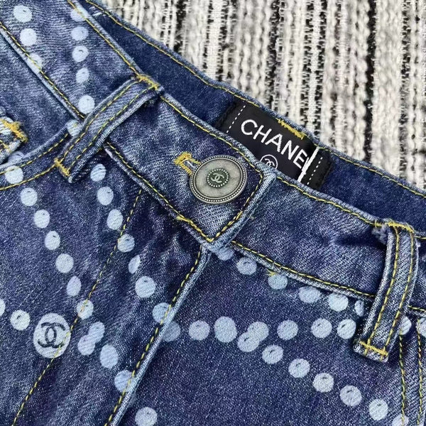 CC Jeans Printed Faded Denim Blue and White