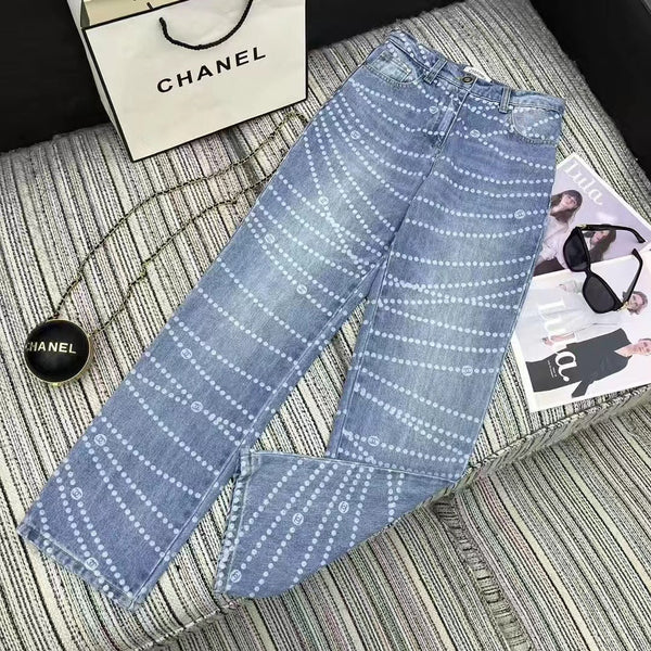 CC Jeans Printed Faded Denim Blue and White