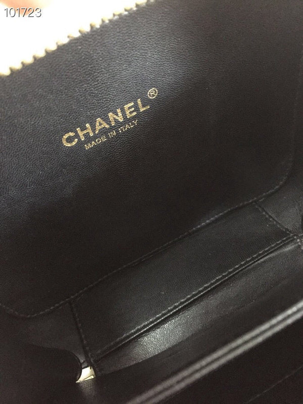 CC Filigree Vanity Case Bag Black White Quilted Caviar Leather