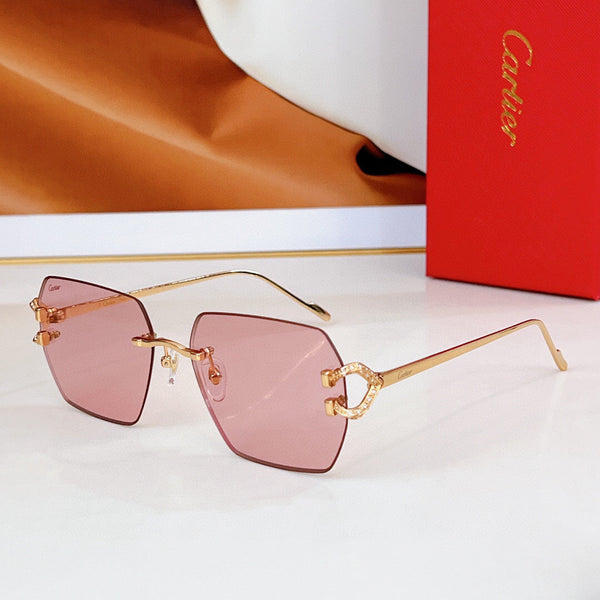 Cartier Sunglasses Rectangle Diamond Gold Frame