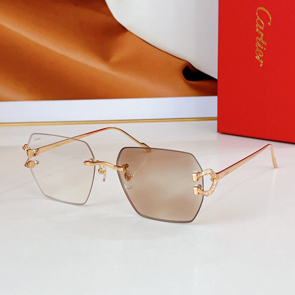 Cartier Sunglasses Rectangle Diamond Gold Frame