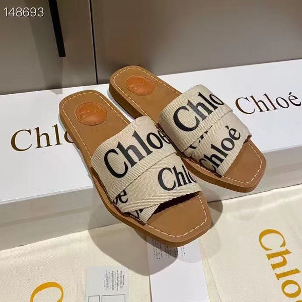 CIABATTA CHLOE WOODY IN TELA BEIGE MIX MARRONE