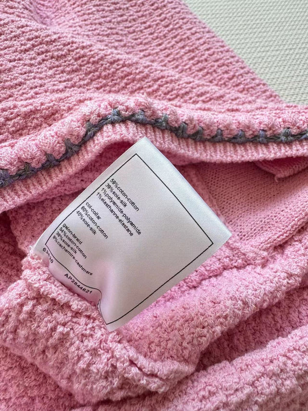 Chanel 25P Long-Sleeve Top Pink Tweed Pearl Buttons