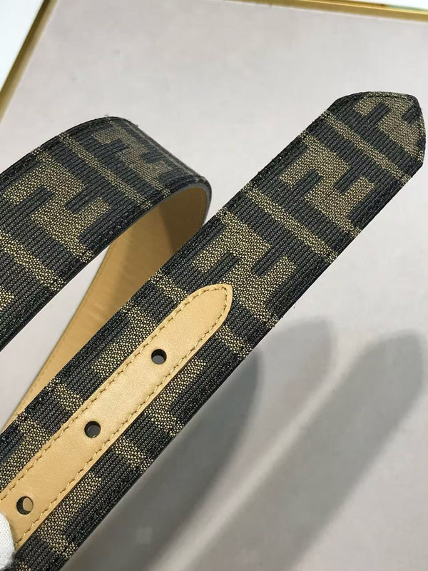 FF Belt 35mm Monogram Canvas Beige Calfskin Gold Hardware