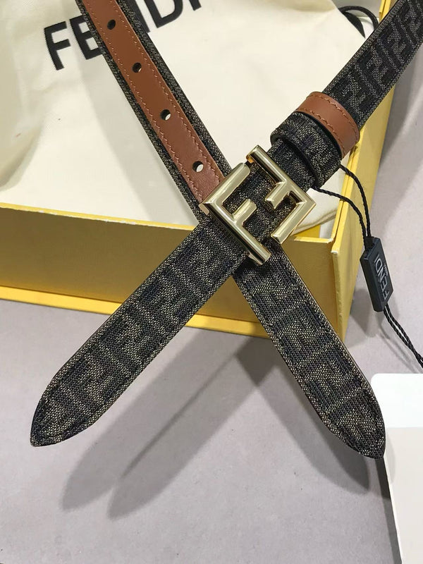 FF Belt 2mm Monogram Canvas Beige Calfskin Gold Hardware