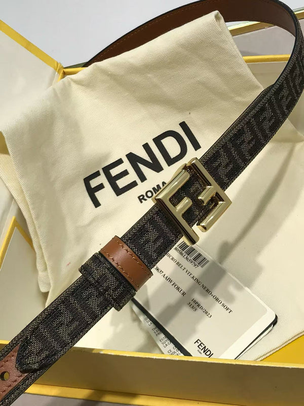 FF Belt 2mm Monogram Canvas Beige Calfskin Gold Hardware