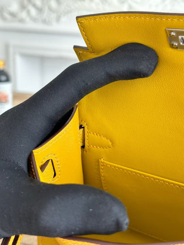 HM Mini Kelly 19cm Yellow Epsom Silver Hardware