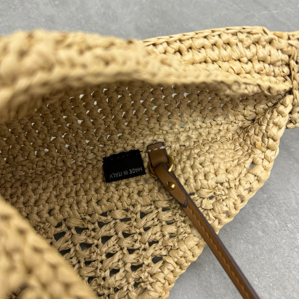 Miu Miu Woven Fabric Hobo Bag 44cm Beige Mix Cognac