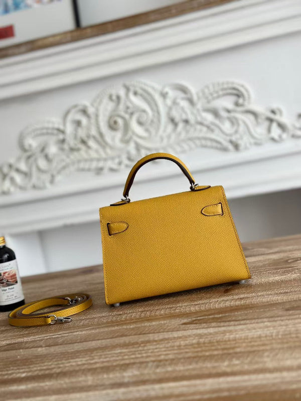 HM Mini Kelly 19cm Golden Yellow Epsom Silver Hardware