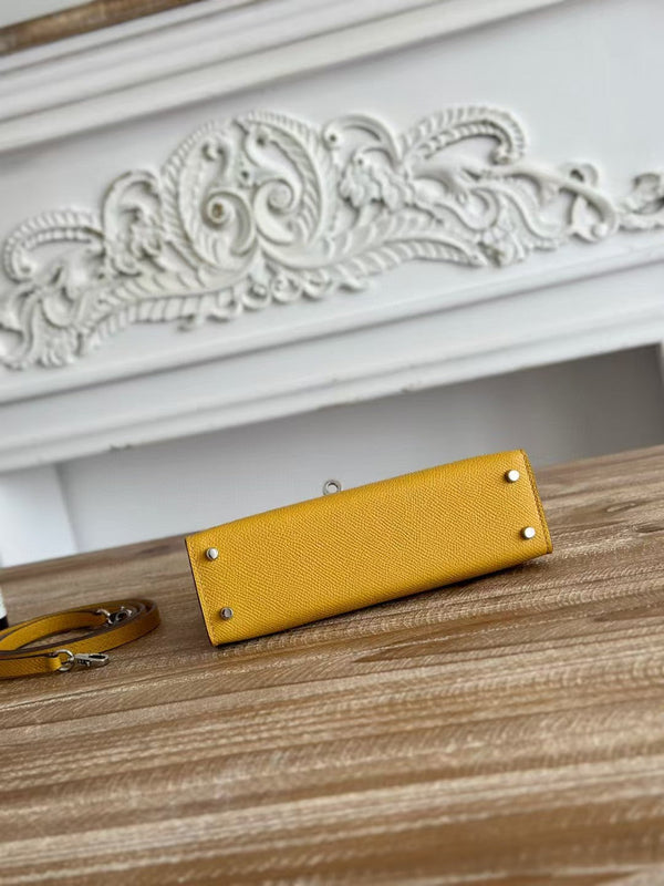 HM Mini Kelly 19cm Golden Yellow Epsom Silver Hardware