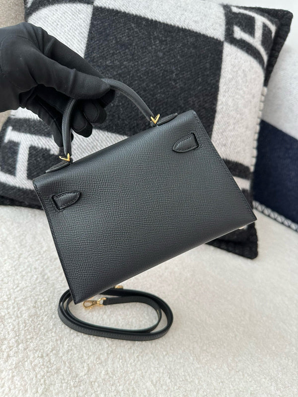 HM Mini Kelly 19cm Black Epsom Gold Hardware Best Version