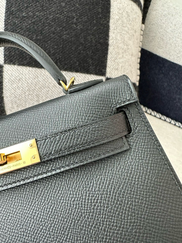 HM Mini Kelly 19cm Black Epsom Gold Hardware Best Version