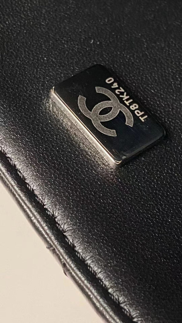 25C Mini Flap Bag Top Handle 20cm Black Lambskin Black Hardware Premium Version